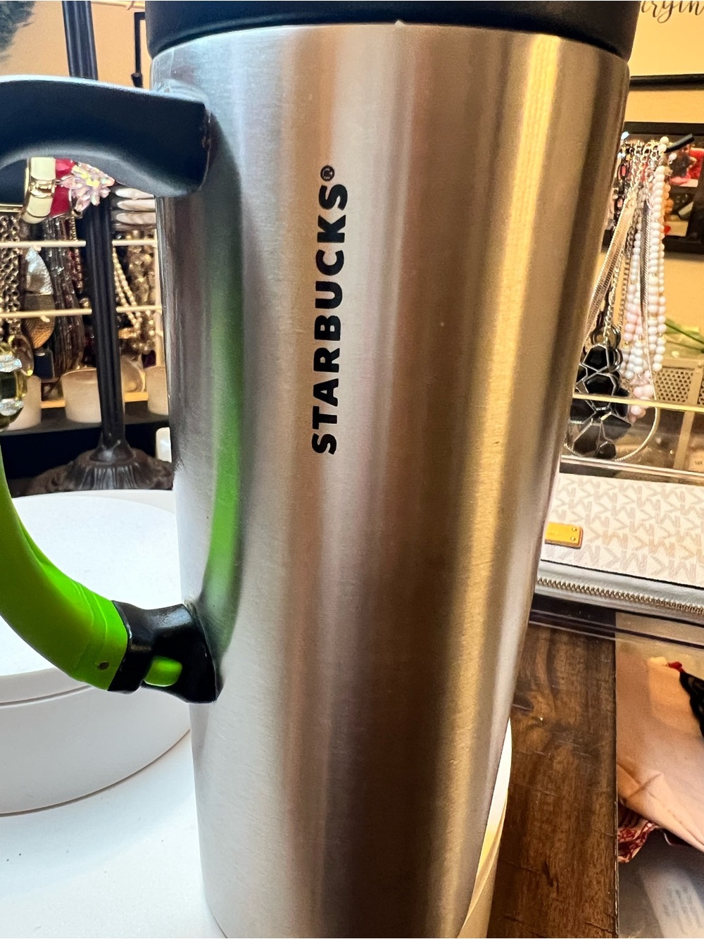 Starbucks Stainless Steel Travel Mug with Green Handle